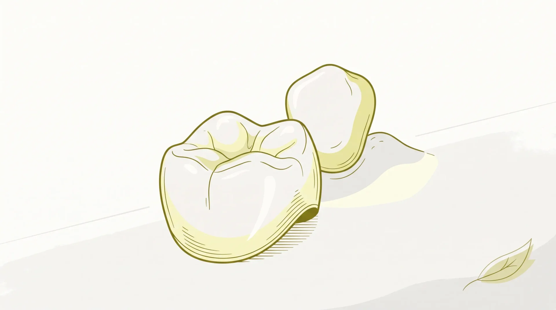 A crown restoration is displayed beside a natural tooth form as a simple object study.